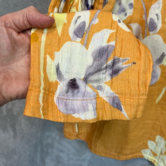 Soft Surroundings Pauleena Gauzy Orange Floral Asian Blouse Top Sz L Buttons - Picture 7 of 15